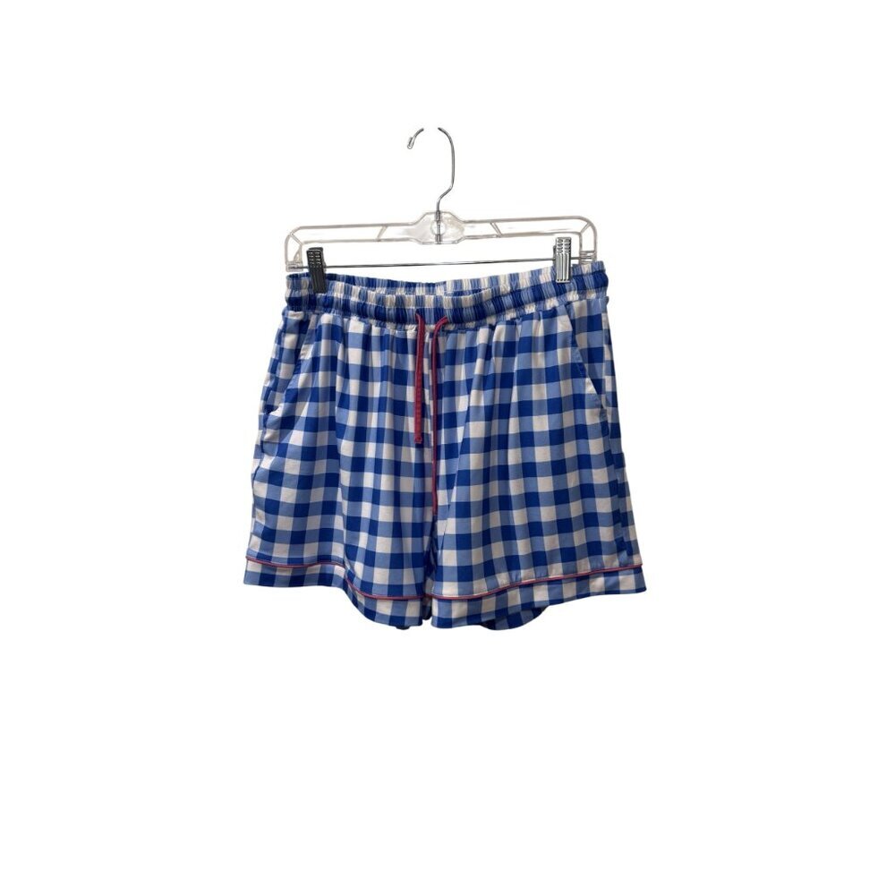 Blue & White Checkered Pajama Set With pink Piping By Blakeley L/XL Button-Up To - Picture 4 of 6